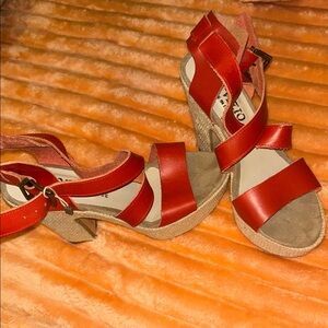 Vizio Red Wedge Sandals